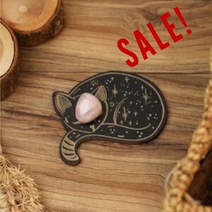 Celestial Cat Wooden Sphere Crystal Stand Etched Witchy Boho Witch Tarot Goth